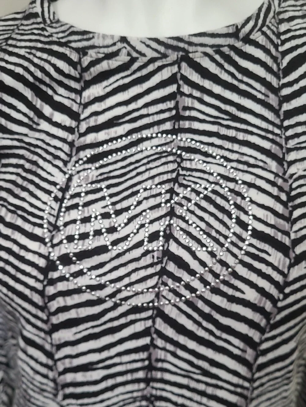Women’s Black & White Zebra Print Long Sleeve Top with Heart Accent